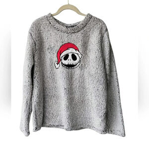 Jack Skellington Santa Hat Cozy Fluffy Fleece Pullover Sleep Shirt, L, NWT